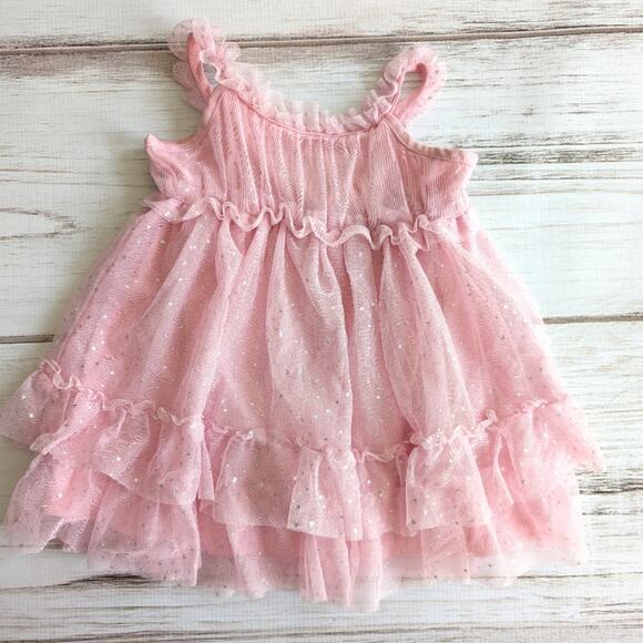 1989 Place Pink Tulle Ruffle Silver Sparkles Dress sz 12-18 M - Picture 1 of 4